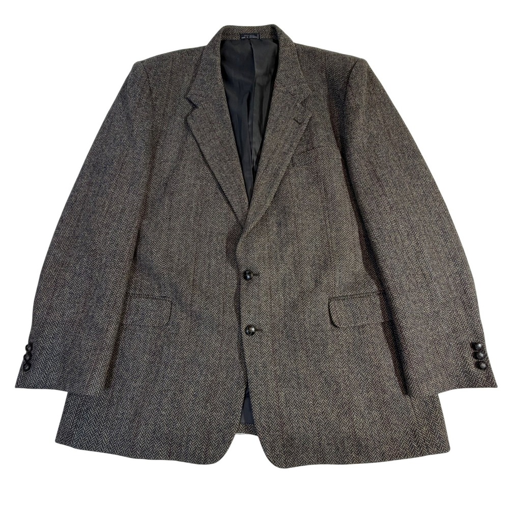 Vintage Wool Jacket‎ – 46 Gray Herringbone Tweed Leather Buttons - Picture 3 of 13